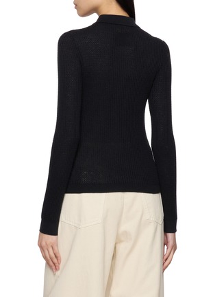 Back View - Click To Enlarge - GUEST IN RESIDENCE - Long Sleeve Shrunken Cashmere Knit Polo Top