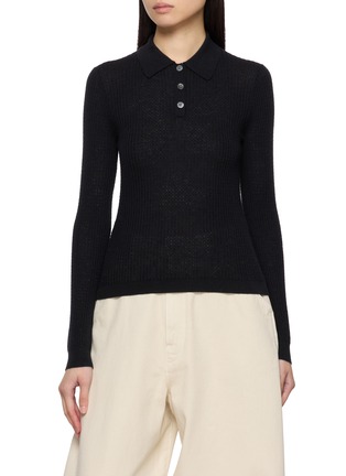 Main View - Click To Enlarge - GUEST IN RESIDENCE - Long Sleeve Shrunken Cashmere Knit Polo Top
