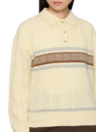  - GUEST IN RESIDENCE - Long Sleeve Cable Collegiate Cashmere Wool Knit Polo Shirt