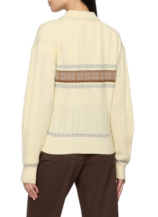 Back View - Click To Enlarge - GUEST IN RESIDENCE - Long Sleeve Cable Collegiate Cashmere Wool Knit Polo Shirt