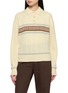 GUEST IN RESIDENCE Long Sleeve Cable Collegiate Cashmere Wool Knit Polo Shirt