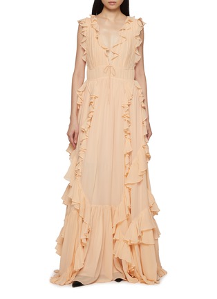 Main View - Click To Enlarge - ULLA JOHNSON - Florella Sleeveless Ruffled Silk Gown