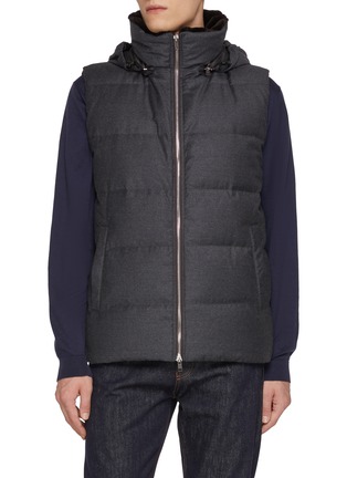 Main View - Click To Enlarge - YVES SALOMON - Mink Fur Collar Wool Silk Puffer Gilet