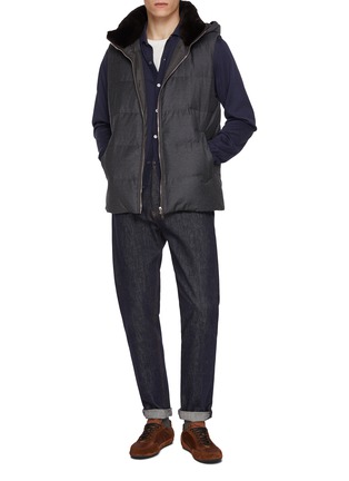 Figure View - Click To Enlarge - YVES SALOMON - Mink Fur Collar Wool Silk Puffer Gilet