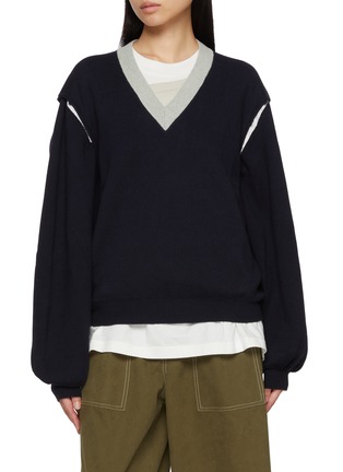Main View - Click To Enlarge - FAFAMOON - Layered Knit Sweatshirt Two-Piece Set