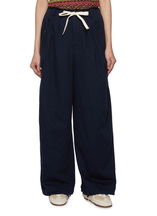 Main View - Click To Enlarge - FAFAMOON - Elasticated Drawstring Waistband Washed Work Pants