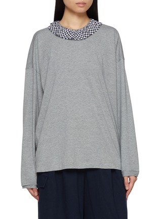 Main View - Click To Enlarge - FAFAMOON - Long Sleeve Chequered Collar Top