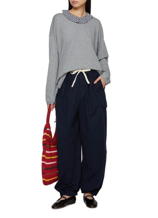 Figure View - Click To Enlarge - FAFAMOON - Long Sleeve Chequered Collar Top