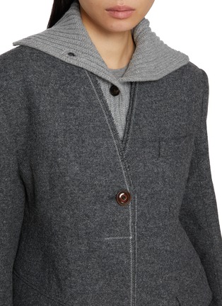  - FAFAMOON - Knit Stand Collar Wide Shoulder Waist Cinched Blazer