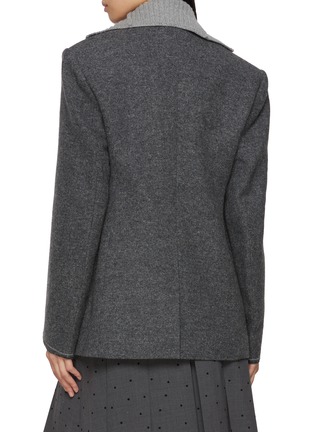 Back View - Click To Enlarge - FAFAMOON - Knit Stand Collar Wide Shoulder Waist Cinched Blazer