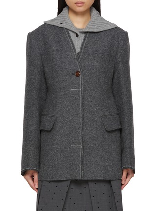 Main View - Click To Enlarge - FAFAMOON - Knit Stand Collar Wide Shoulder Waist Cinched Blazer