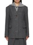 Main View - Click To Enlarge - FAFAMOON - Knit Stand Collar Wide Shoulder Waist Cinched Blazer
