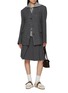 Figure View - Click To Enlarge - FAFAMOON - Knit Stand Collar Wide Shoulder Waist Cinched Blazer