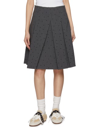 Main View - Click To Enlarge - FAFAMOON - Triangle Contrast Stitch Dotted Pleated Skirt