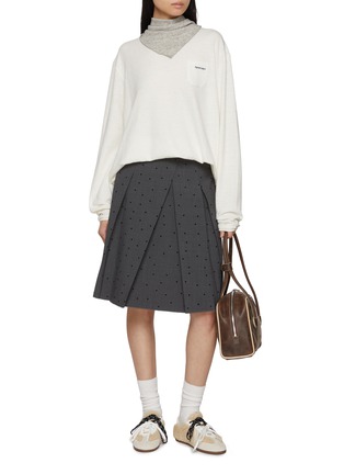 Figure View - Click To Enlarge - FAFAMOON - Triangle Contrast Stitch Dotted Pleated Skirt