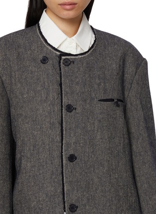  - FAFAMOON - Triangle Stitch Contrast Lapel Wide Shoulder Blazer