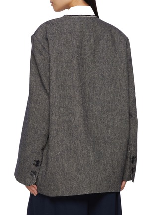 Back View - Click To Enlarge - FAFAMOON - Triangle Stitch Contrast Lapel Wide Shoulder Blazer