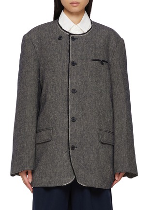 Main View - Click To Enlarge - FAFAMOON - Triangle Stitch Contrast Lapel Wide Shoulder Blazer