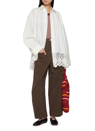 Figure View - Click To Enlarge - FAFAMOON - Oversized Lace Hem Shirt