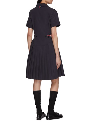 Back View - Click To Enlarge - THOM BROWNE - Notch lapel Pleated Wrinkle Free Cotton Suiting Dress