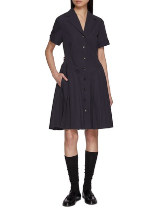 Figure View - Click To Enlarge - THOM BROWNE - Notch lapel Pleated Wrinkle Free Cotton Suiting Dress