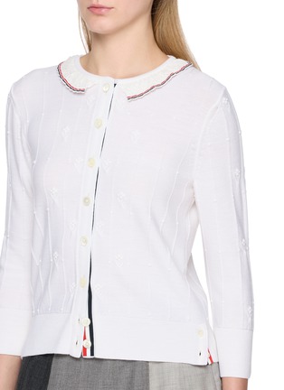  - THOM BROWNE - Lace Trim Crewneck Bobble Stitch Wool Cardigan