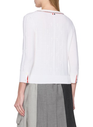 Back View - Click To Enlarge - THOM BROWNE - Lace Trim Crewneck Bobble Stitch Wool Cardigan