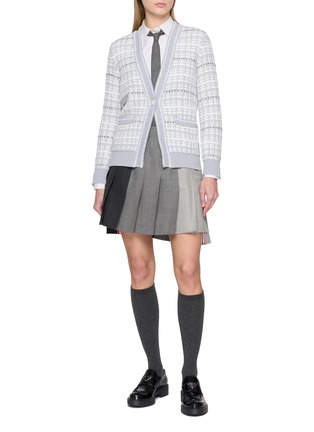 Figure View - Click To Enlarge - THOM BROWNE - Elongated V-Neck Tweed Cotton Knit Cardigan