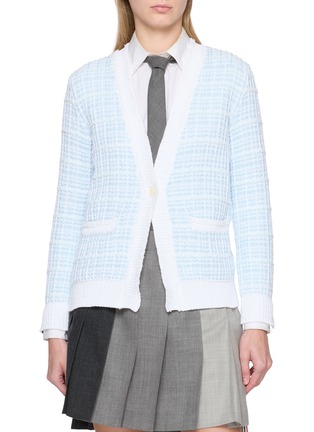 Main View - Click To Enlarge - THOM BROWNE - Elongated V-Neck Tweed Cotton Knit Cardigan