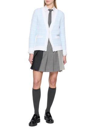 Figure View - Click To Enlarge - THOM BROWNE - Elongated V-Neck Tweed Cotton Knit Cardigan