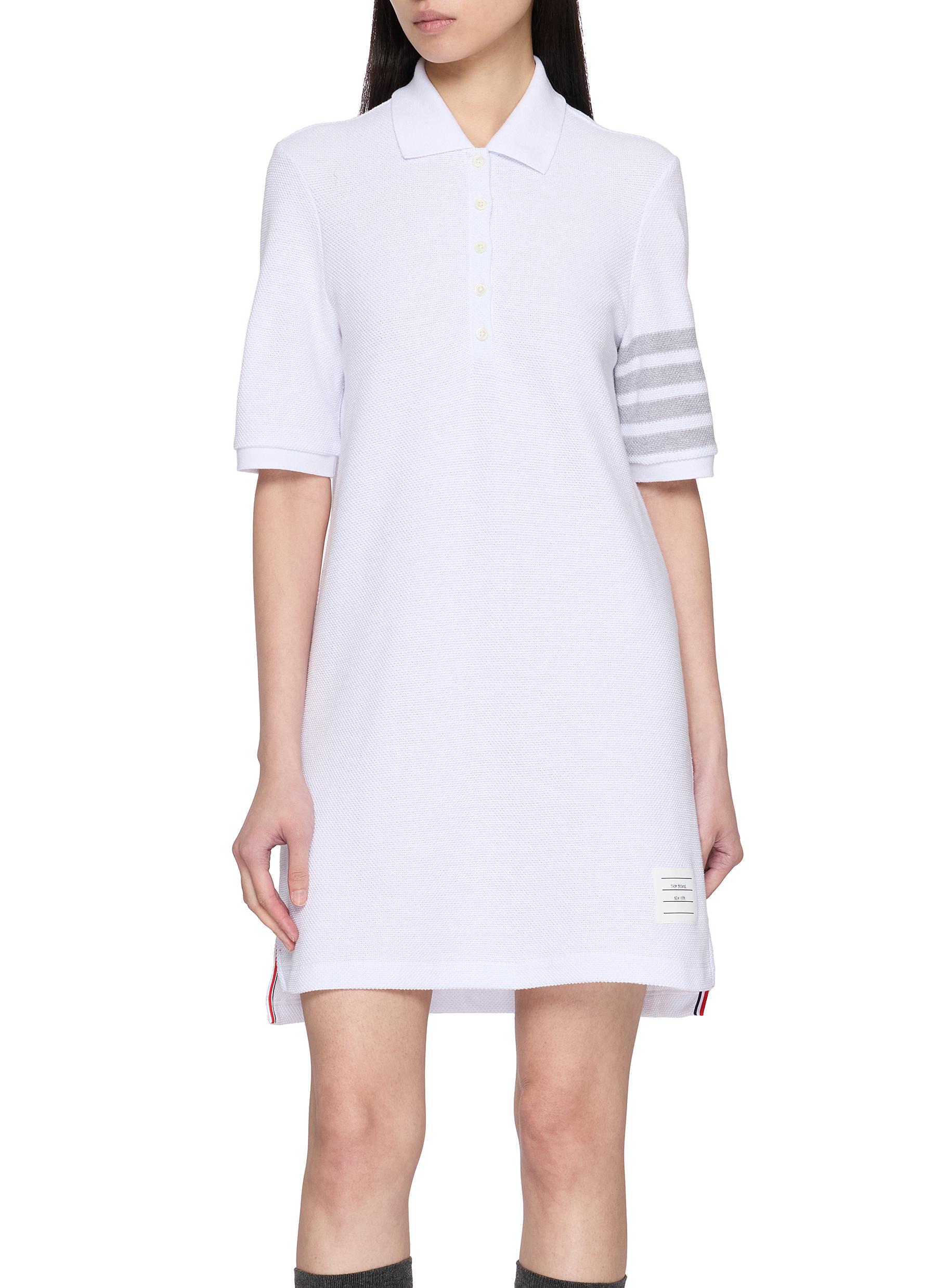 thom browne polo dress Women's Cotton Tweed Sleeveless Polo Dress in Light Blue Size 40