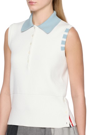  - THOM BROWNE - Sleeveless 4-Bar Striped Cotton Polo Top