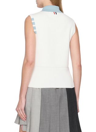 Back View - Click To Enlarge - THOM BROWNE - Sleeveless 4-Bar Striped Cotton Polo Top