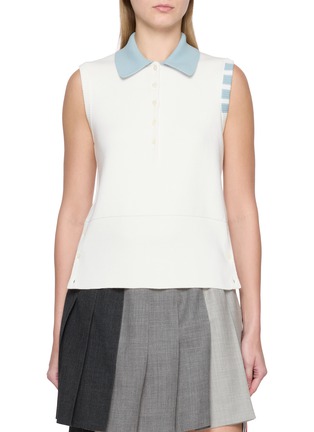 Main View - Click To Enlarge - THOM BROWNE - Sleeveless 4-Bar Striped Cotton Polo Top