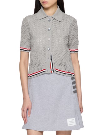 Main View - Click To Enlarge - THOM BROWNE - Pointelle Stitch Hector RWB Cotton Cardigan