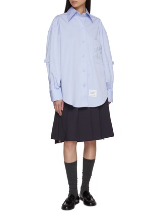 Figure View - Click To Enlarge - THOM BROWNE - Long Sleeve Point Collar Embroidered Crest Poplin Shirt
