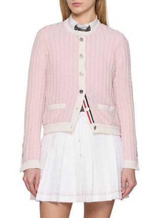 Main View - Click To Enlarge - THOM BROWNE - Baby Cable Stitch Crewneck Cashmere Knit Cardigan