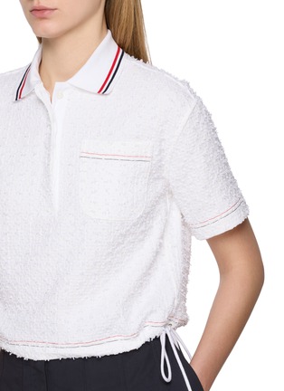  - THOM BROWNE - Short Sleeve Drawstring Hem Tweed Polo Top