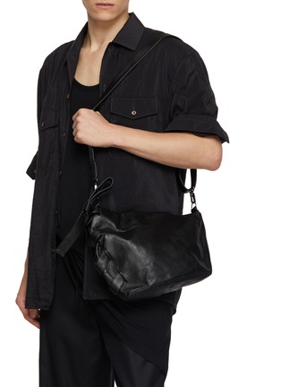 Figure View - Click To Enlarge - DISCORD YOHJI YAMAMOTO - Ribbon Leather Crossbody Bag