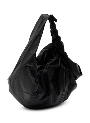 Detail View - Click To Enlarge - DISCORD YOHJI YAMAMOTO - Draped Zip Leather Handbag