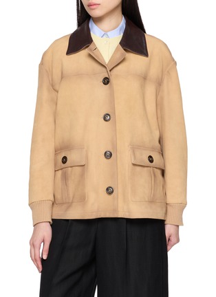 Main View - Click To Enlarge - VALSTAR - Valstarino Leather Collar Oversized Suede Jacket
