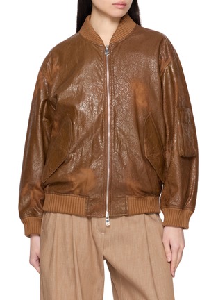 Main View - Click To Enlarge - VALSTAR - Cracked Leather Bomber Jacket