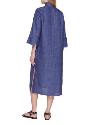 Back View - Click To Enlarge - BOURRIENNE PARIS X - High Officer Collar 3/4 Sleeve Zip Front Linen Jacket