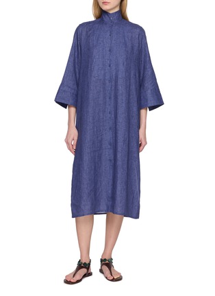 Main View - Click To Enlarge - BOURRIENNE PARIS X - High Officer Collar 3/4 Sleeve Zip Front Linen Jacket