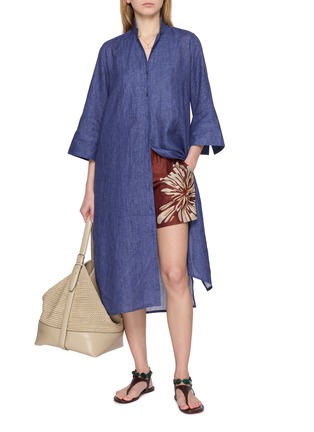 Figure View - Click To Enlarge - BOURRIENNE PARIS X - High Officer Collar 3/4 Sleeve Zip Front Linen Jacket