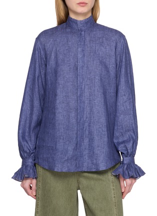 Main View - Click To Enlarge - BOURRIENNE PARIS X - High Officer Collar Ruffle Detail Gathered Back Linen Shirt