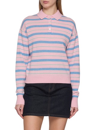 Main View - Click To Enlarge - GUEST IN RESIDENCE - Long Sleeve Collegiate Striped Cashmere Knit Polo Sweater