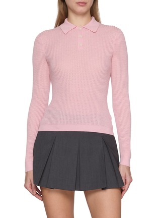 Main View - Click To Enlarge - GUEST IN RESIDENCE - Long Sleeve Shrunken Cashmere Polo Top