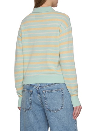 Back View - Click To Enlarge - GUEST IN RESIDENCE - Long Sleeve Collegiate Striped Cashmere Knit Polo Sweater