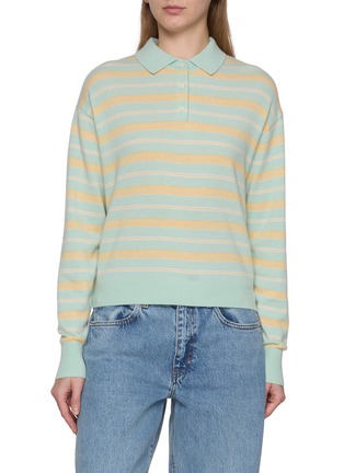 Main View - Click To Enlarge - GUEST IN RESIDENCE - Long Sleeve Collegiate Striped Cashmere Knit Polo Sweater